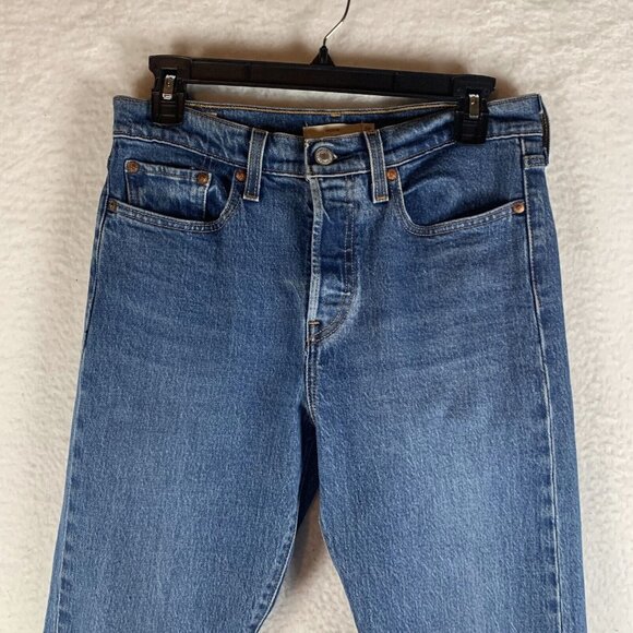 Levi's Wedgie Jeans Womens 28 Blue Denim Stretch Mid-Rise Skinny Button Fly 9698 - Picture 2 of 13